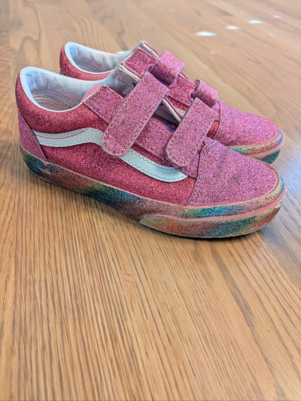 Vans Kids Pink Glitter Velcro Sneakers